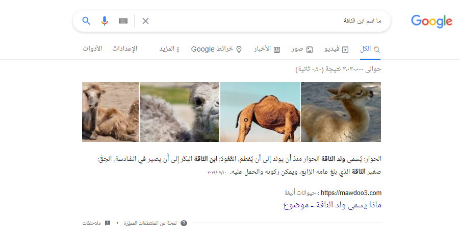 مثال على المقتطف المميز مع ظهور الصور